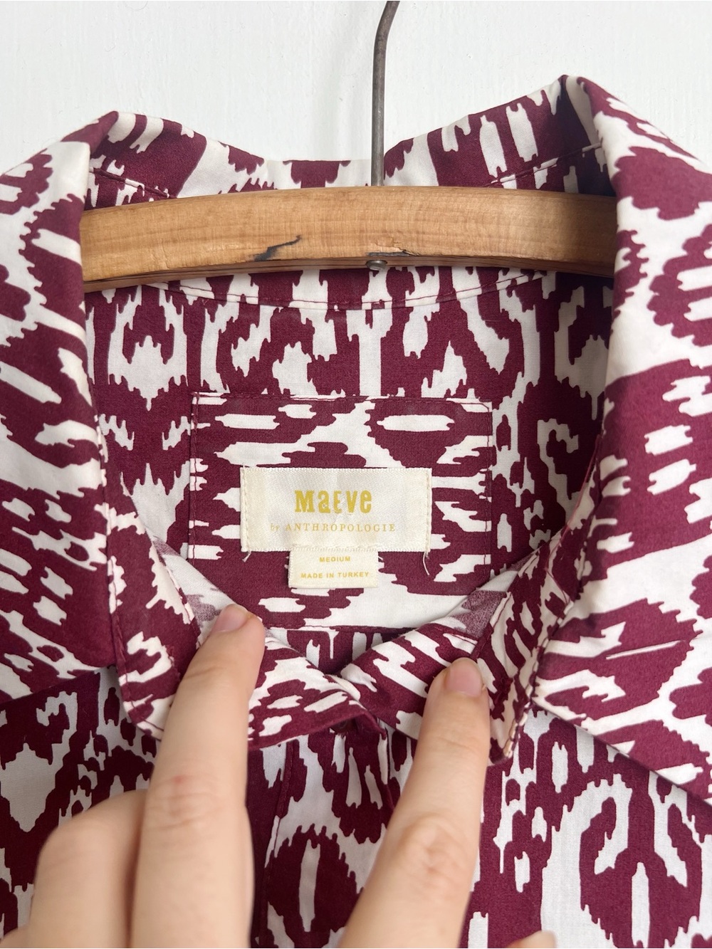 Maeve • Anthropologie Bettina Tiered Shirt Dress maxi midi cotton Wine Ikat - Picture 5 of 14